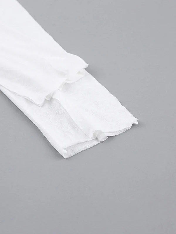 Long Sleeves Skinny Pleated Solid Color Round-Neck T-Shirts - Image 11