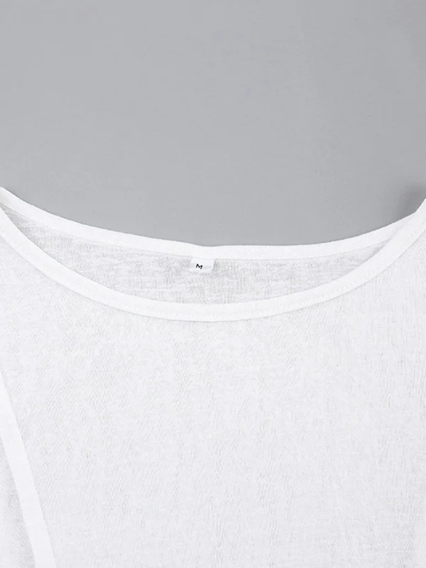 Long Sleeves Skinny Pleated Solid Color Round-Neck T-Shirts - Image 8