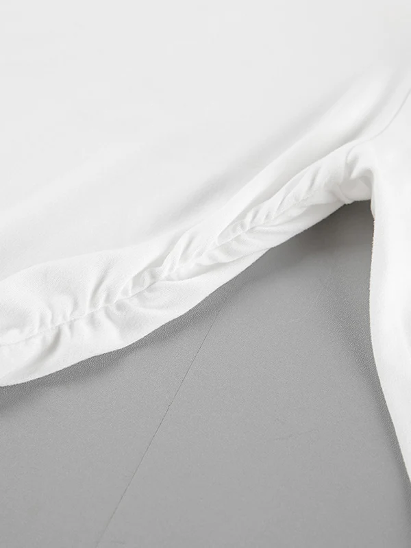 Long Sleeves Skinny Pleated Solid Color Round-Neck T-Shirts Tops - Image 10