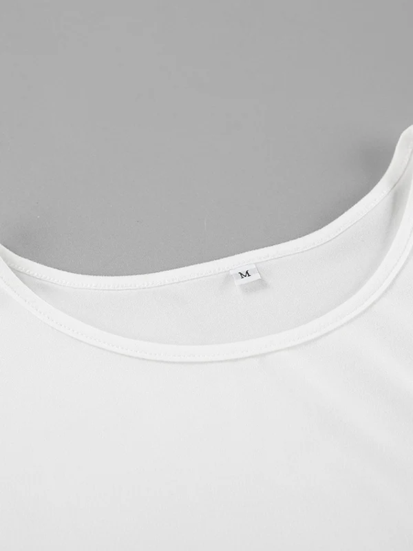 Long Sleeves Skinny Pleated Solid Color Round-Neck T-Shirts Tops - Image 8
