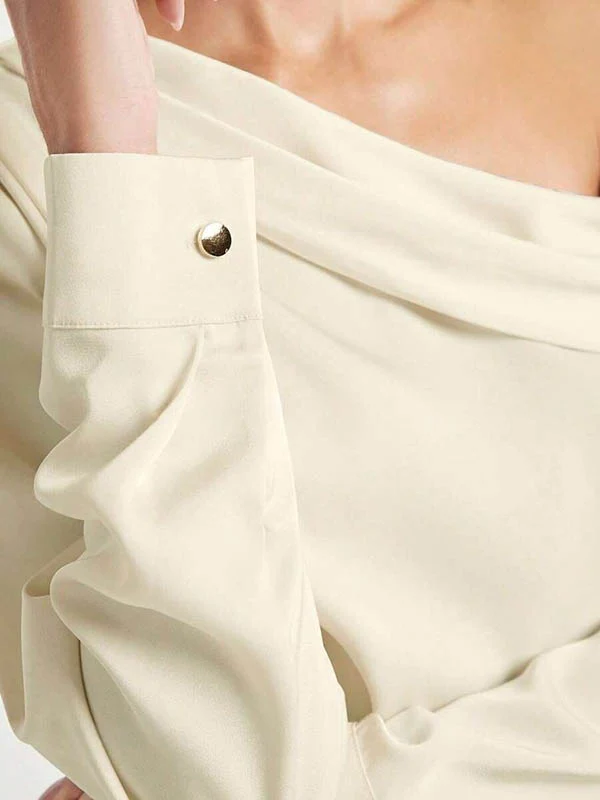 Long Sleeves Skinny Pleated Solid Color Split-Joint One-Shoulder Blouses&Shirts Tops - Image 10