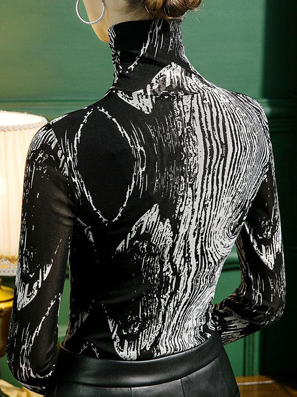 Long Sleeves Skinny Printed High-Neck T-Shirts - Image 6