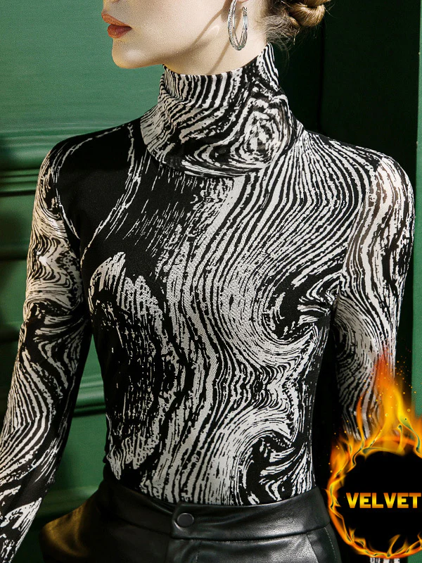 Long Sleeves Skinny Printed High-Neck T-Shirts - Image 7