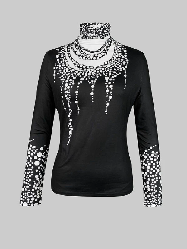 Long Sleeves Skinny Printed High-Neck T-Shirts Tops - Image 4