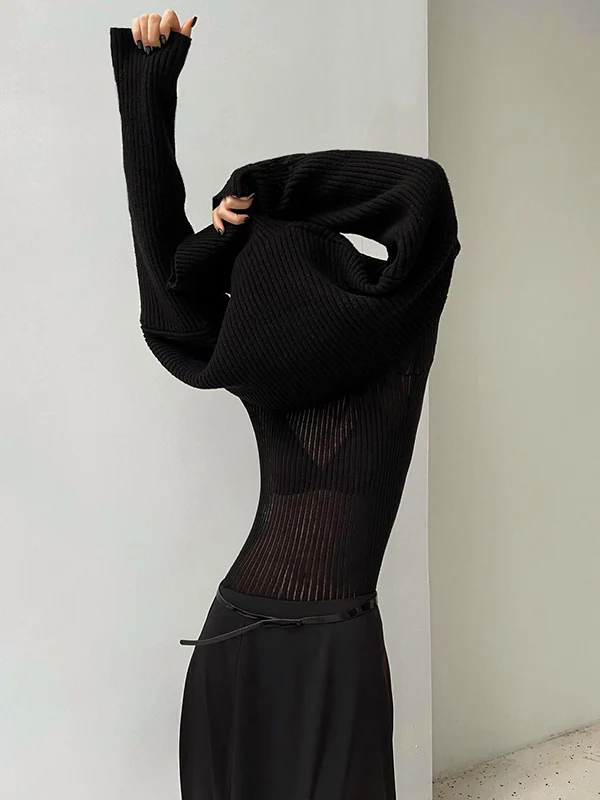 Long Sleeves Skinny See-Through Split-Joint Round-Neck T-Shirts - Image 12