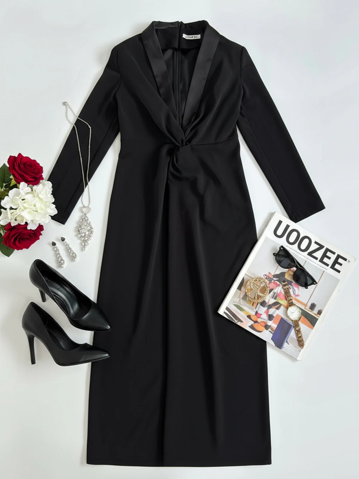 Long Sleeves Skinny Solid Color Deep V-Neck Maxi Dresses - Image 5