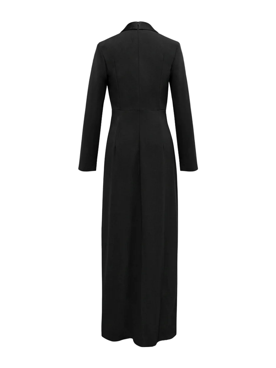 Long Sleeves Skinny Solid Color Deep V-Neck Maxi Dresses - Image 7