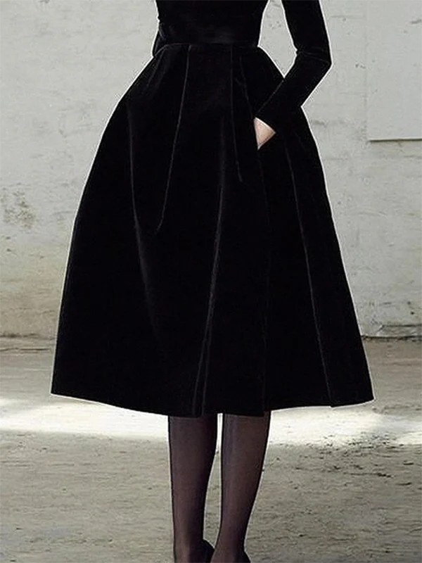 Long Sleeves Skinny Solid Color High Neck Midi Dresses - Image 3