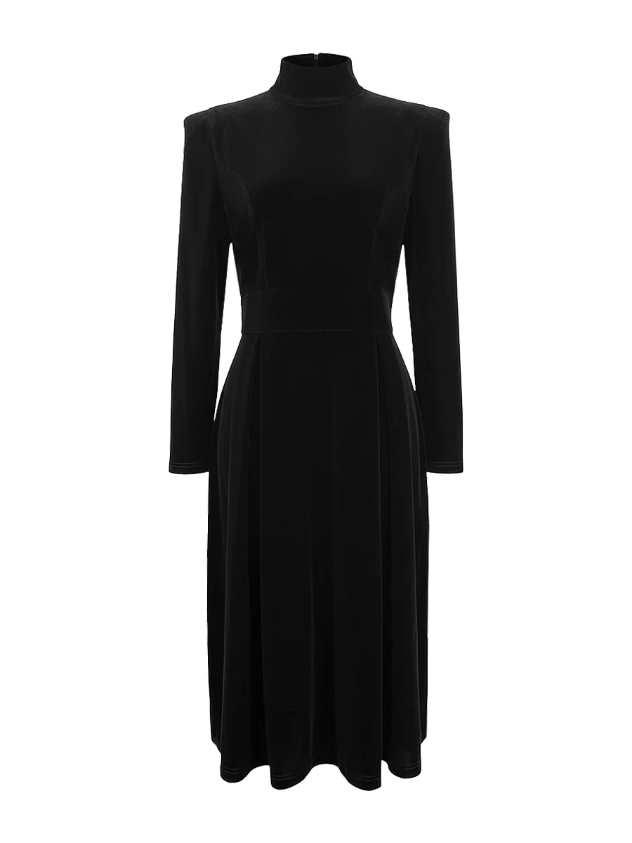 Long Sleeves Skinny Solid Color High Neck Midi Dresses - Image 4