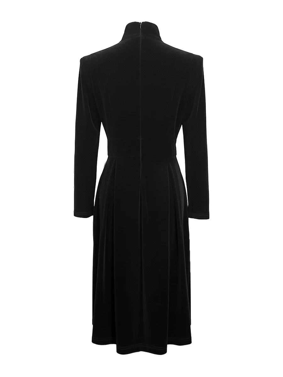 Long Sleeves Skinny Solid Color High Neck Midi Dresses - Image 5
