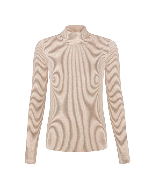 Long Sleeves Skinny Solid Color High Neck Pullovers Sweater Sweater Tops - Image 19