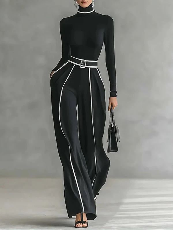 Long Sleeves Skinny Solid Color High Neck T-Shirts Tops - Image 2