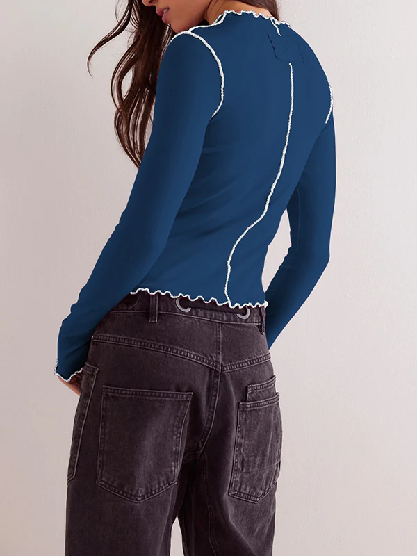 Long Sleeves Skinny Solid Color Round-Neck T-Shirts - Image 11
