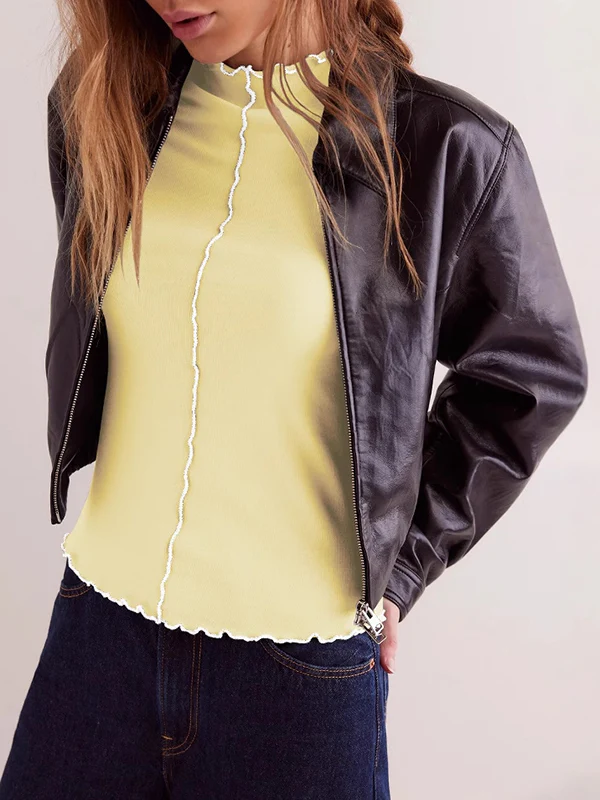 Long Sleeves Skinny Solid Color Round-Neck T-Shirts - Image 12