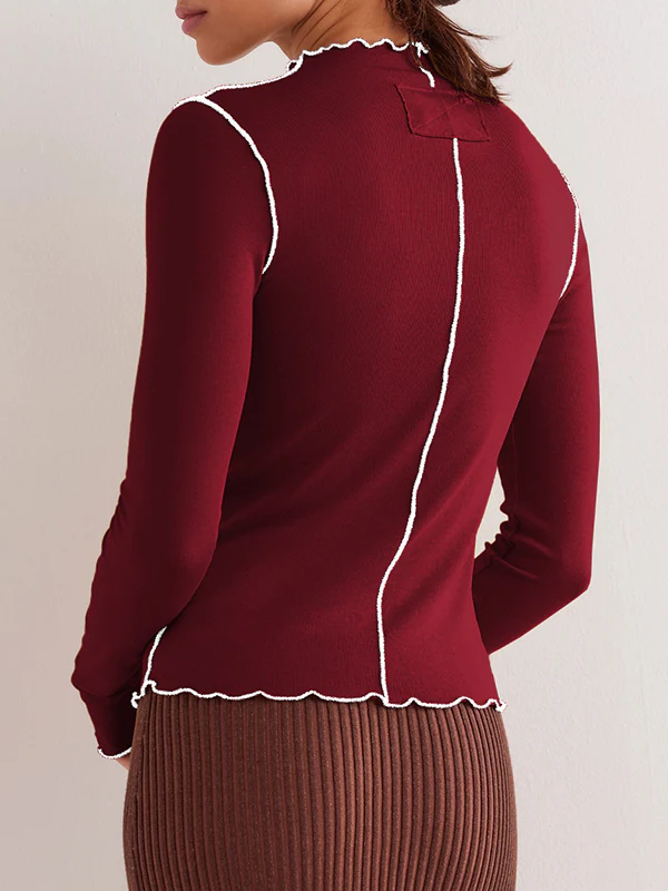 Long Sleeves Skinny Solid Color Round-Neck T-Shirts - Image 15