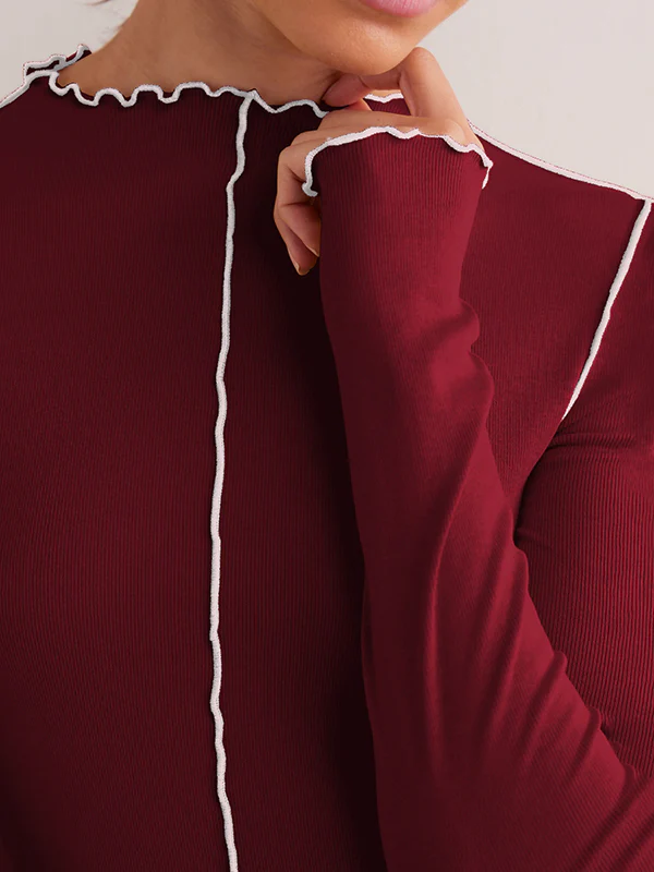 Long Sleeves Skinny Solid Color Round-Neck T-Shirts - Image 16