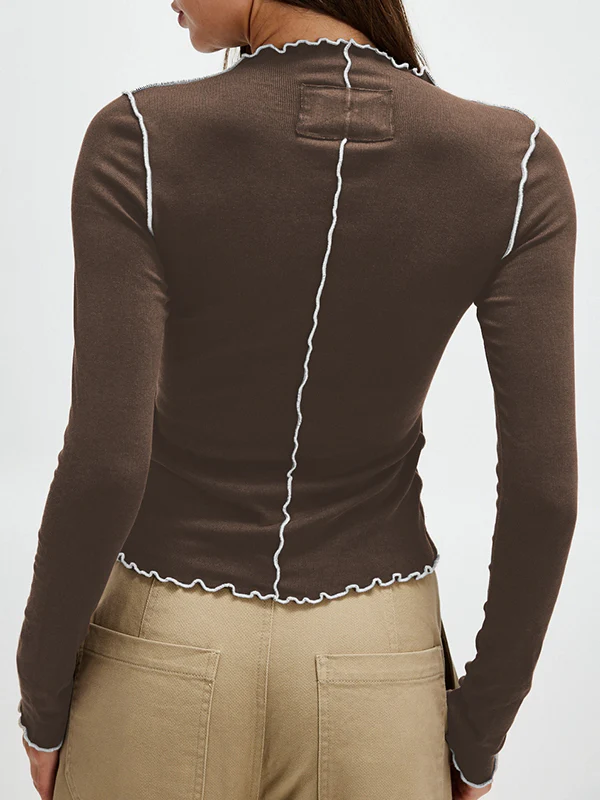 Long Sleeves Skinny Solid Color Round-Neck T-Shirts - Image 19