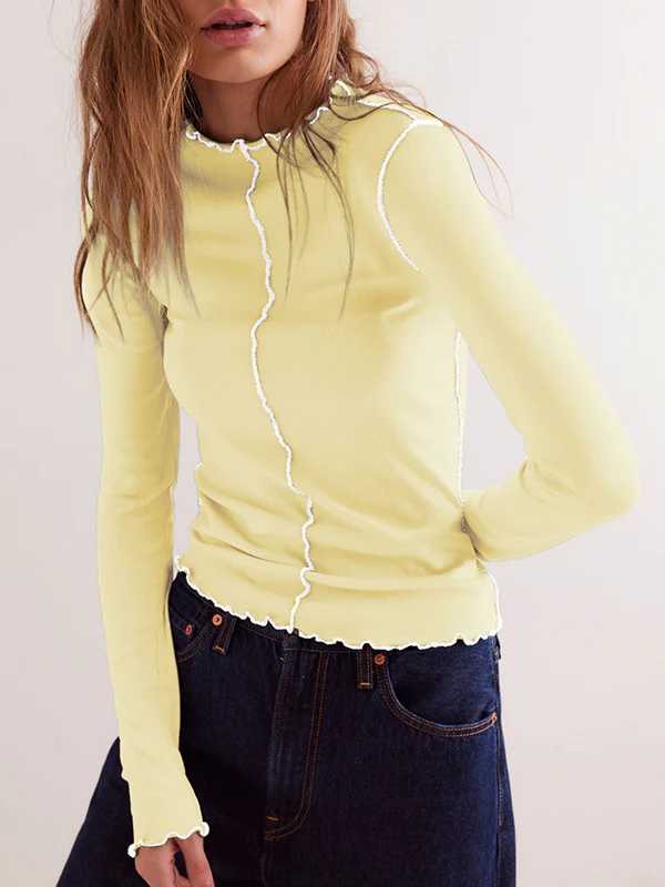 Long Sleeves Skinny Solid Color Round-Neck T-Shirts - Image 3