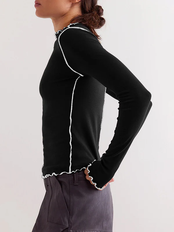 Long Sleeves Skinny Solid Color Round-Neck T-Shirts - Image 5