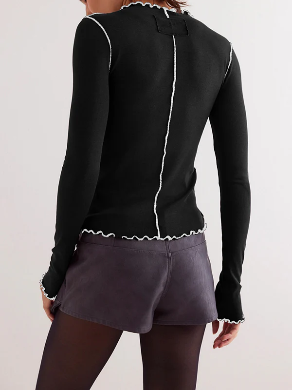 Long Sleeves Skinny Solid Color Round-Neck T-Shirts - Image 6