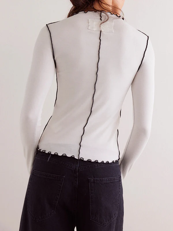 Long Sleeves Skinny Solid Color Round-Neck T-Shirts - Image 9