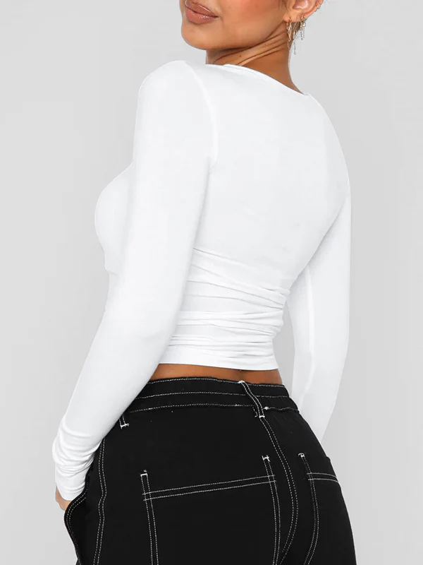 Long Sleeves Skinny Solid Color Round-Neck T-Shirts - Image 7