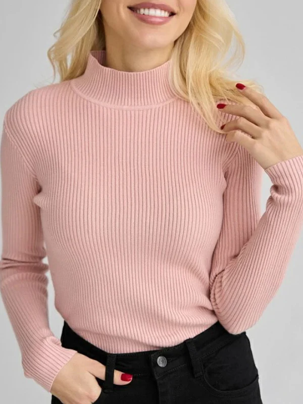 Long Sleeves Skinny Solid Color Split-Joint High Neck Sweater Tops - Image 21