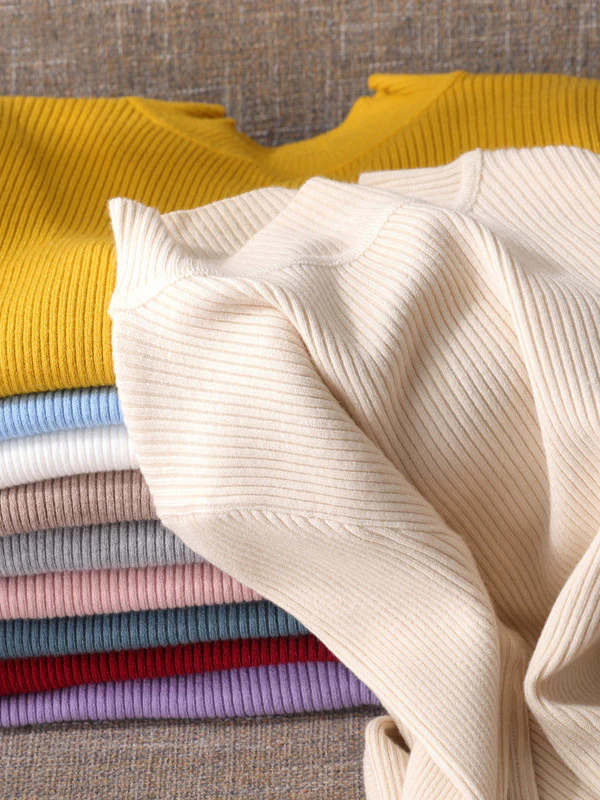 Long Sleeves Skinny Solid Color Split-Joint High Neck Sweater Tops - Image 29