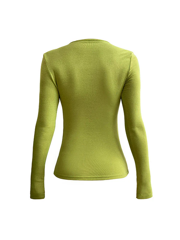 Long Sleeves Skinny Solid Color Square-Neck T-Shirts Tops - Image 17