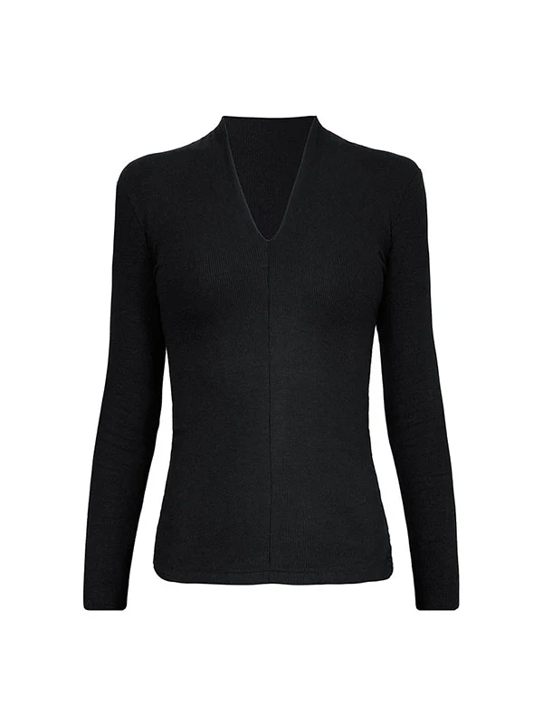 Long Sleeves Skinny Solid Color V-Neck T-Shirts Tops - Image 16