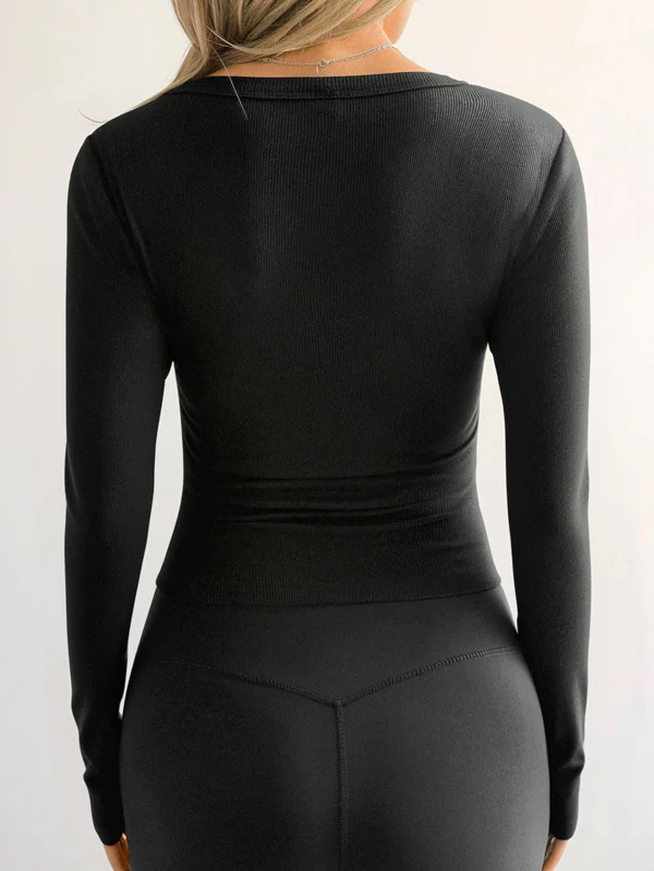 Long Sleeves Skinny Solid Color V-Neck T-Shirts Tops - Image 10