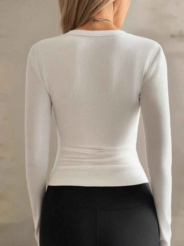 Long Sleeves Skinny Solid Color V-Neck T-Shirts Tops - Image 8