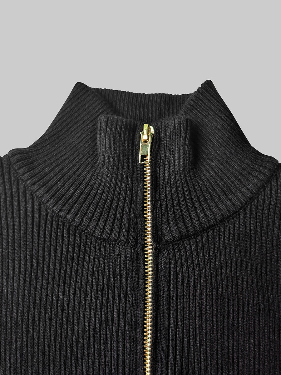 Long Sleeves Skinny Solid Color Zipper High Neck Pullovers - Image 9
