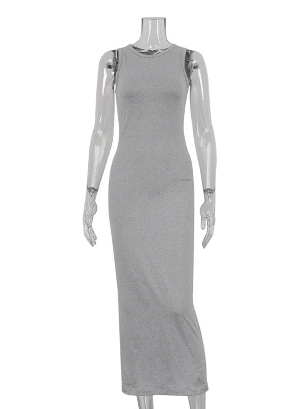 Long Sleeves Solid Color Round-Neck Inner Dress + Bodycon Outerwear Two Pieces Set - Image 17