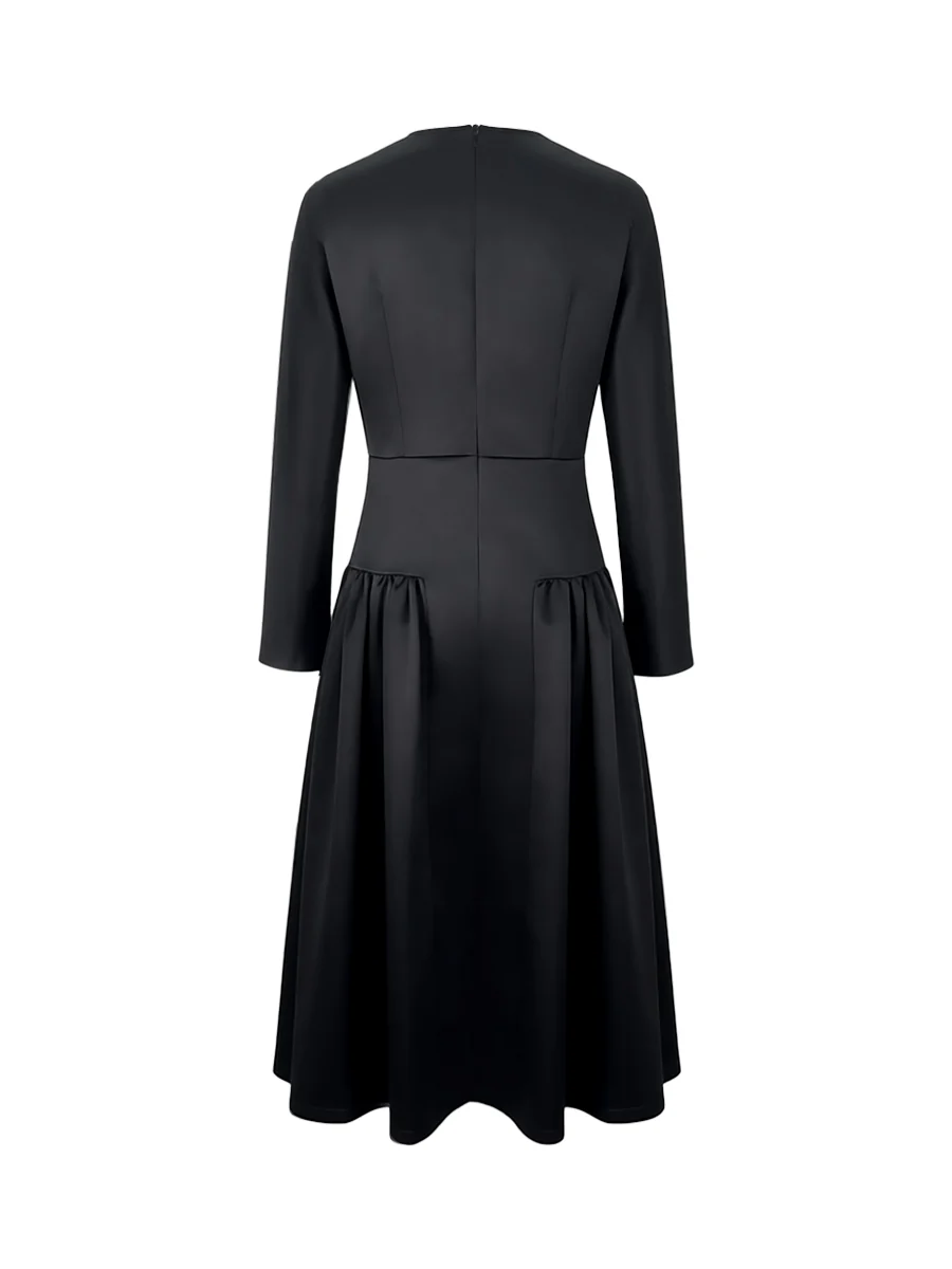 Long Sleeves Solid Color Round-Neck Midi Dresses - Image 6