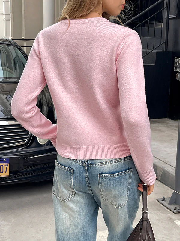 Long Sleeves Solid Color Split-Joint Round-Neck Pullovers Sweater Tops - Image 11