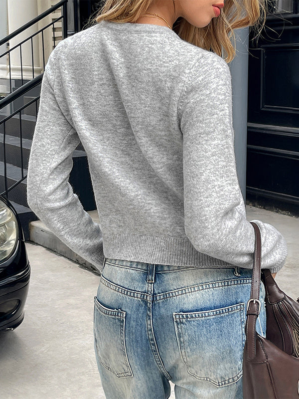 Long Sleeves Solid Color Split-Joint Round-Neck Pullovers Sweater Tops - Image 8