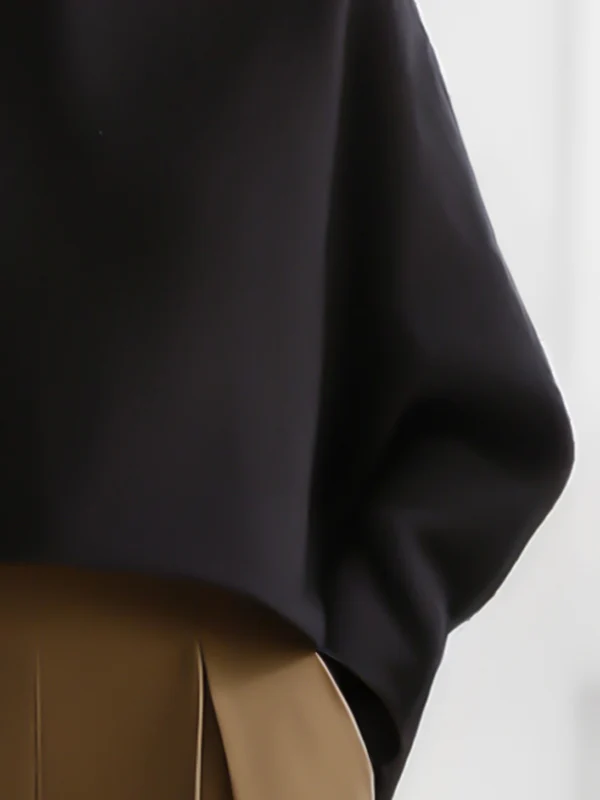 Long Sleeves Solid Color Split-Joint Round-Neck Sweatershirt - Image 3