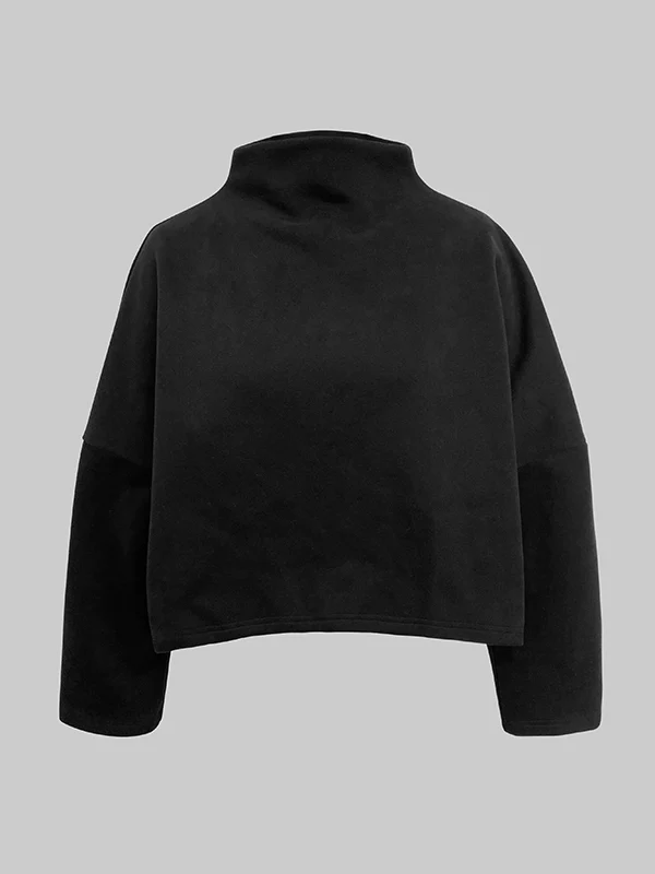 Long Sleeves Solid Color Split-Joint Round-Neck Sweatershirt - Image 4
