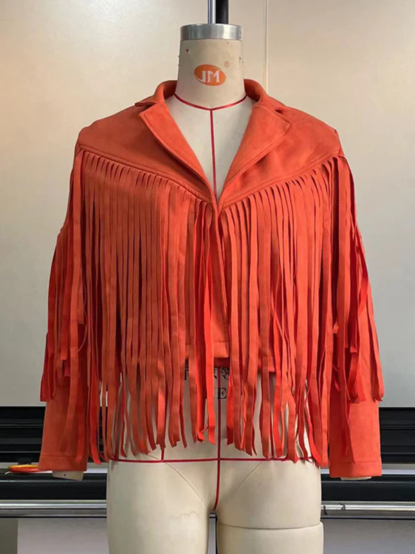 Long Sleeves Solid Color Split-Joint Tasseled Notched Collar Jackets - Image 14