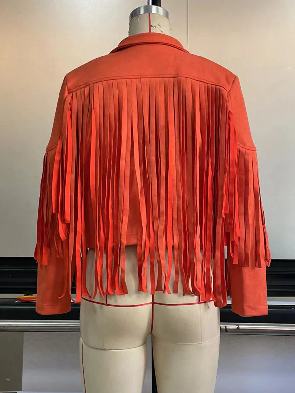 Long Sleeves Solid Color Split-Joint Tasseled Notched Collar Jackets - Image 15