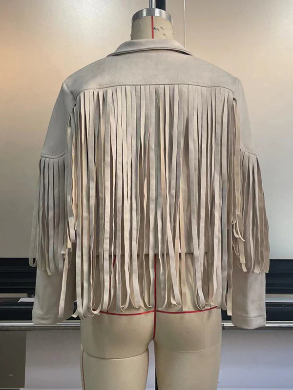 Long Sleeves Solid Color Split-Joint Tasseled Notched Collar Jackets - Image 17