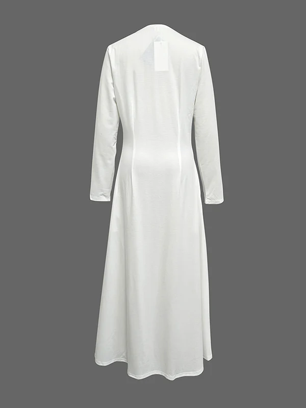 Long Sleeves Solid Color Zipper Round-Neck Maxi Dresses - Image 5
