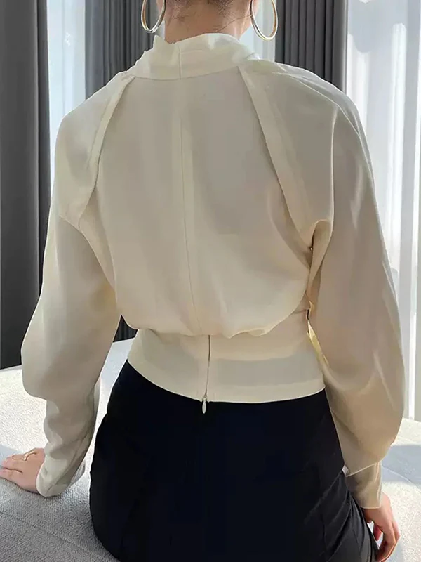 Long Sleeves Solid Color Zipper V-neck Blouses&shirts Tops - Image 5