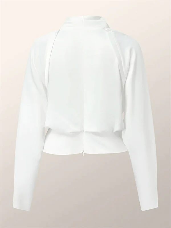 Long Sleeves Solid Color Zipper V-neck Blouses&shirts Tops - Image 7