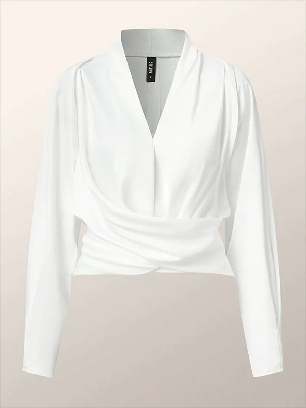 Long Sleeves Solid Color Zipper V-neck Blouses&shirts Tops - Image 8