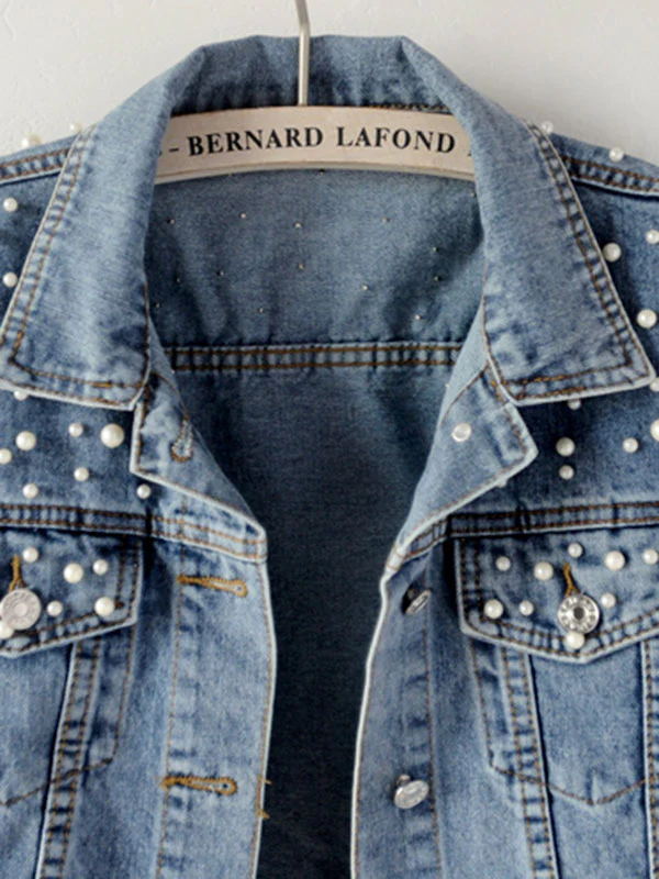 Long Sleeves Split-Joint Lapel Denim Jackets - Image 3