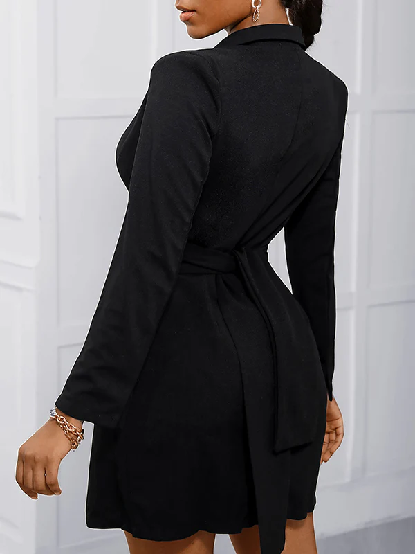 Long Sleeves Split-Joint Lapel Mini Dresses - Image 3