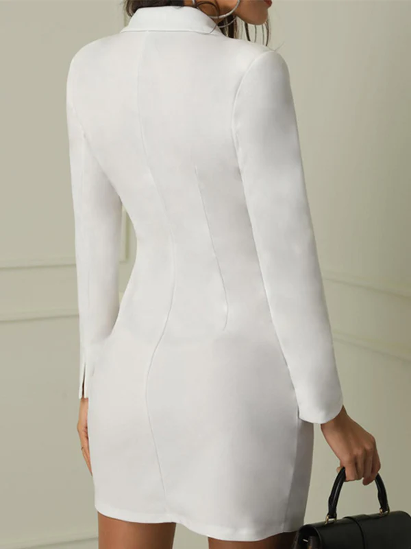 Long Sleeves Split-Joint Lapel Mini Dresses - Image 4