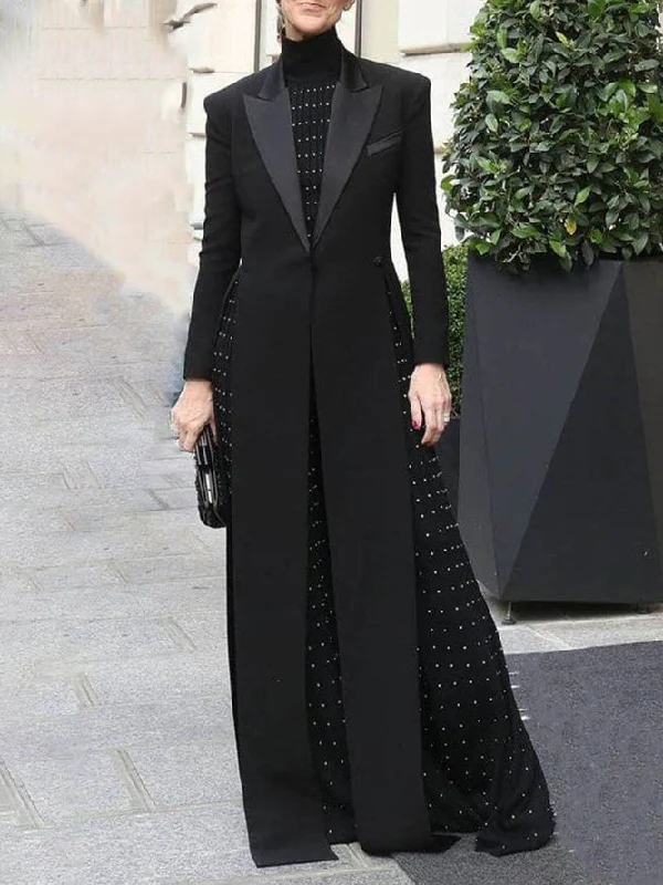 Long Sleeves Split-Joint Split-Side Notched Collar Outerwear - Image 2
